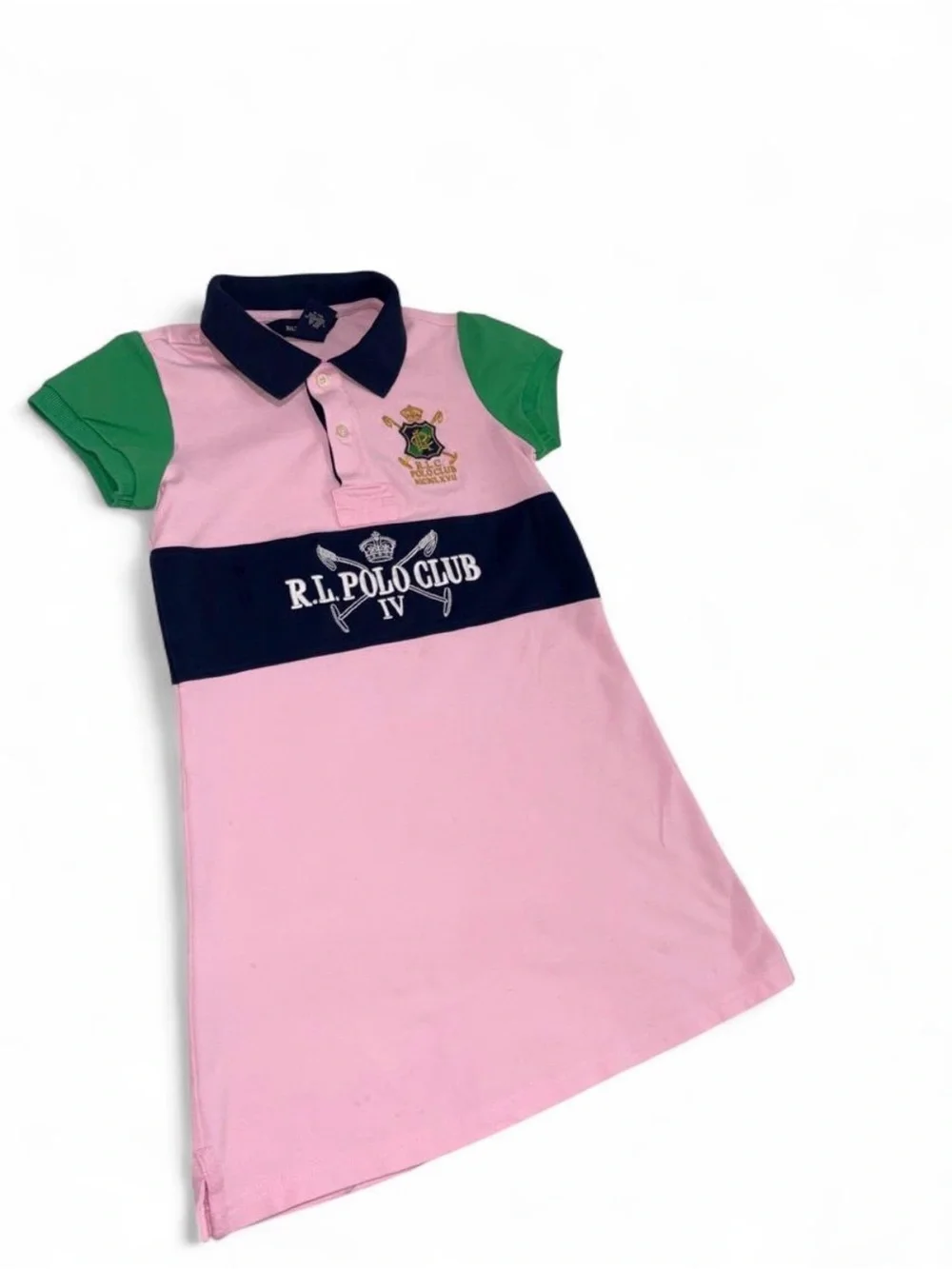Girls' Ralph Lauren Polo pink Dress with Green Sleeves size 7